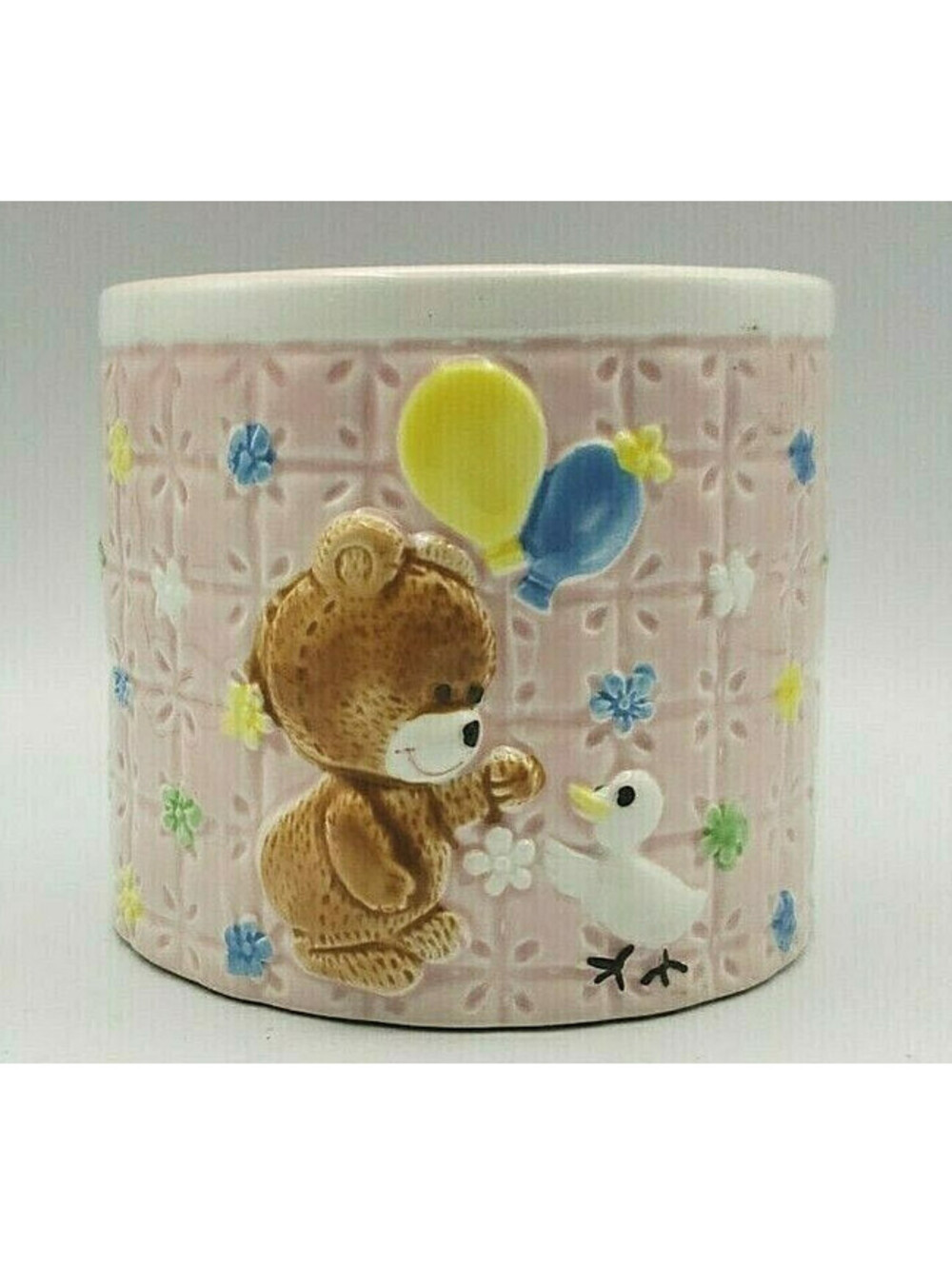 Vintage Geo Z Lefton Baby Planter 1986 Bears Duck Balloons Pink Ceramic Korea